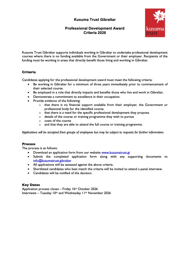 Professional Development Criteria 2026